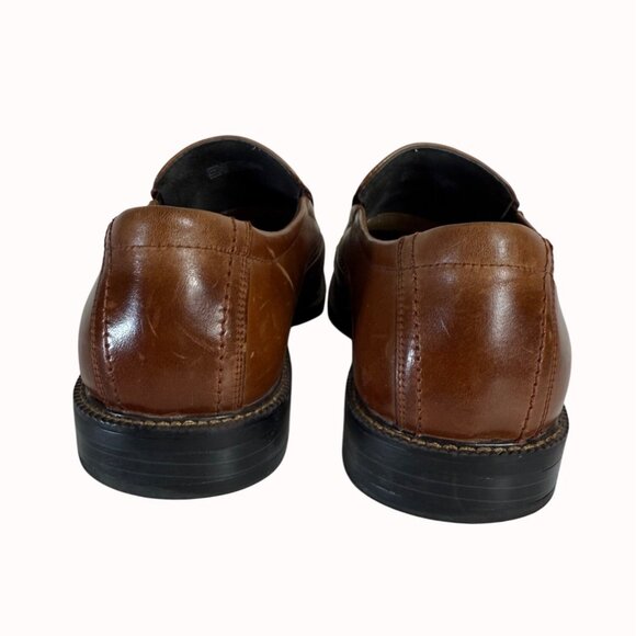 Stacy Adams Mens Loafers Size 10.5M Cognac Leather Slip On Square Toe Shoes - Picture 4 of 14